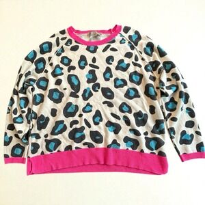 Women's Brodie Fine Cashmere Leopard Sweater Large Beige Blue Pink‎ Trim